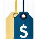 An icon of a price tag with a magnifying glass.