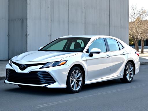 A white 2021 Toyota Camry Hybrid, side profile.