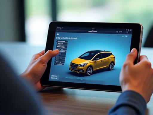 A car configurator interface shown on a tablet screen.